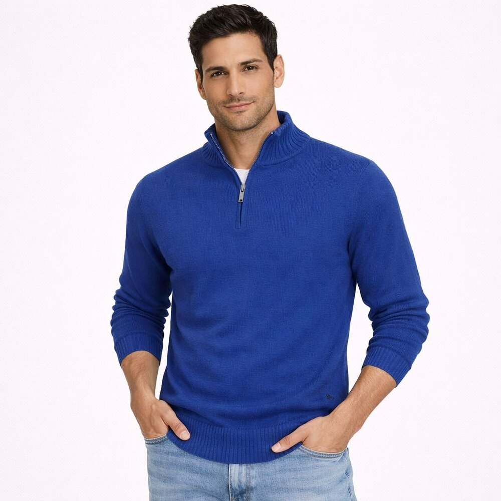 Aeropostale Hidden Stripe Half-Zip Mock Neck Knit Sweater Cotton Preppy School